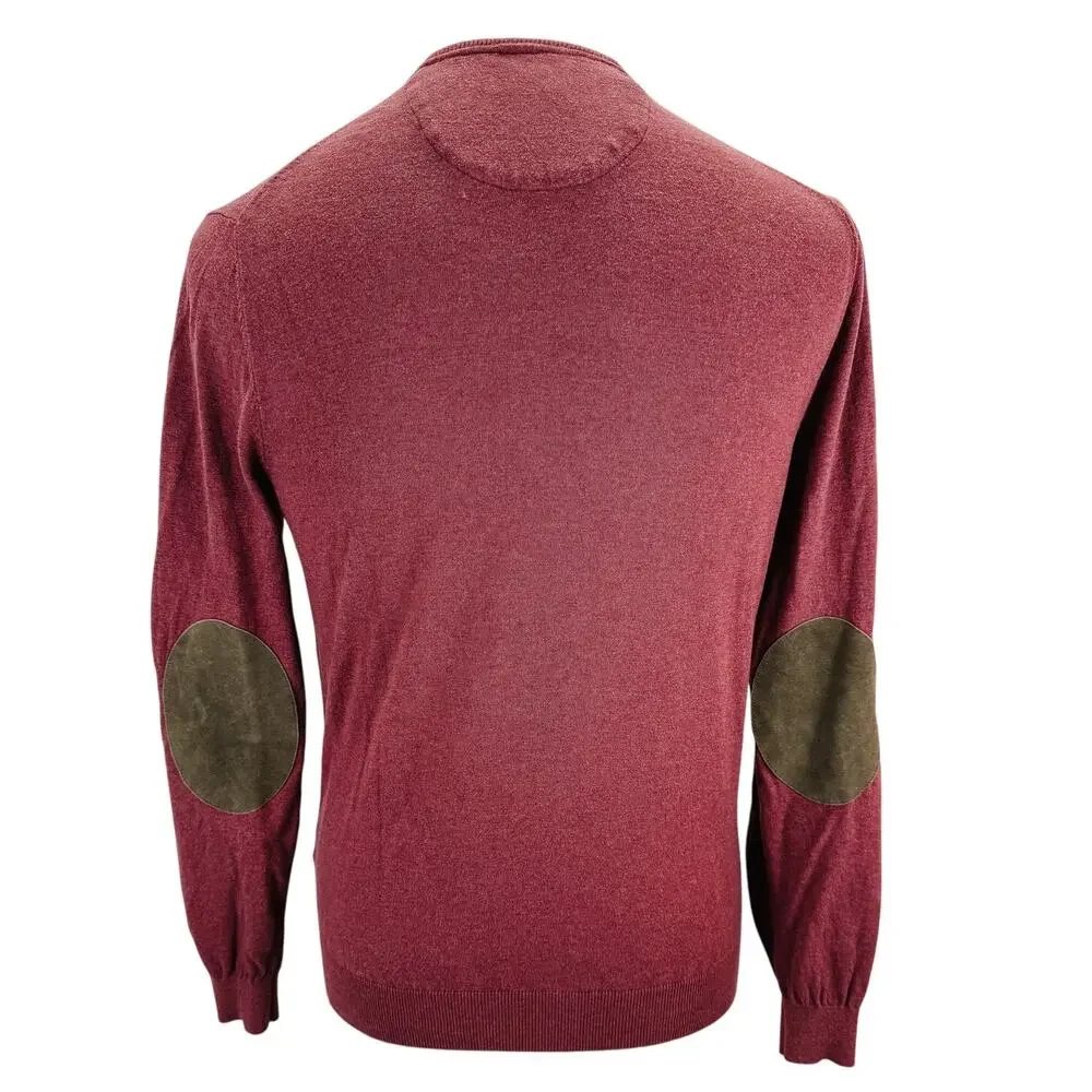 Massimo Dutti Cashmere Blend Sweater Mens M Maroon Elbow Patches Academia Preppy